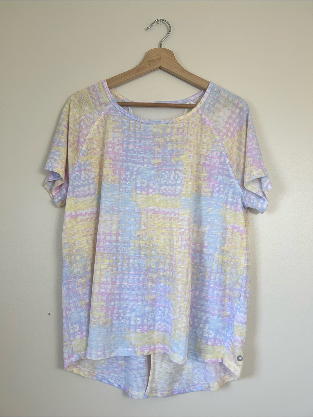 Sheer Back Pastel Multicolor Short Sleeve Women's Athletic T shirt